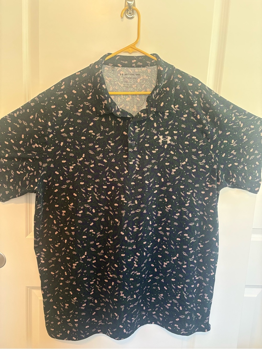 Under Armour Men’s Navy Polo with Pink Floral Pattern